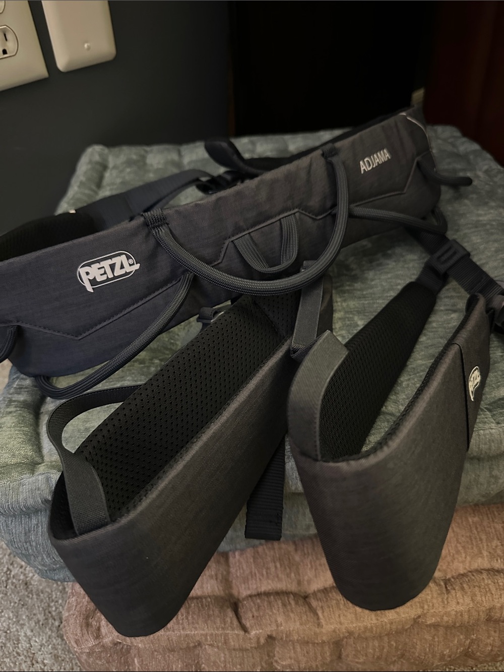 Petzl Adjama climbing harness in steel blue